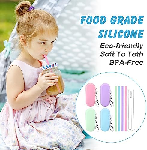 Cobee 4 Set Reusable Silicone Straws Kit, Foldable Portable Straws