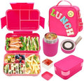 PainZieteg Lunch Box for Girls with 10oz Thermo 6 Compartment Bento