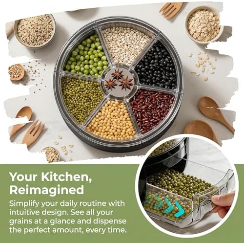 Rotating Grain Storage Bin 6 Grids Rice Container One-Click Output