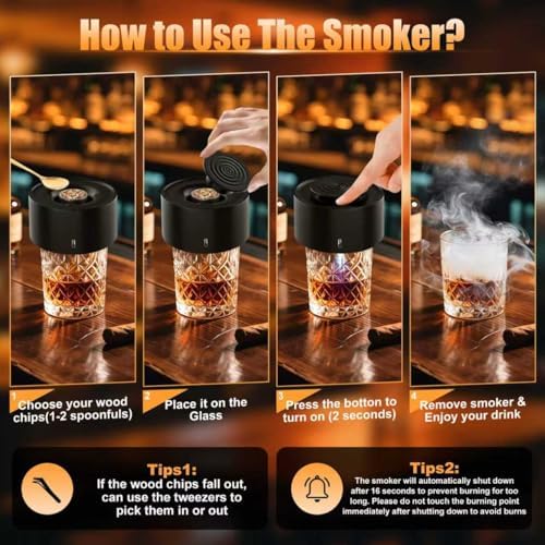 Electric Whiskey Smoker Kit, Rechargeable Built-in Lighter & LED
