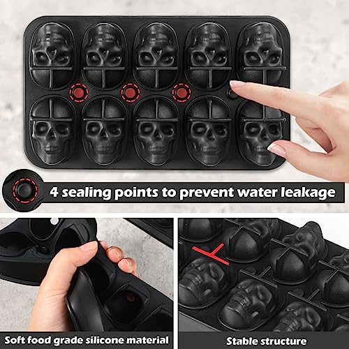 Webake Skull Ice Cube Mold 3D, 10-Cavity Skeleton Head Silicone Ice