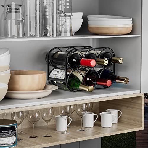 Buruis 6-Bottle Countertop Wine Rack, Metal Wine Bottle Holder, Black