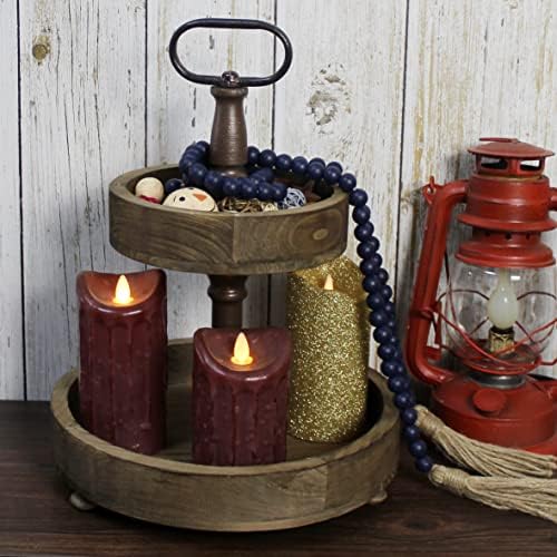 CVHOMEDECO. Rustic 2 Tiered Tray Stand Farmhouse Wood Serving Tray