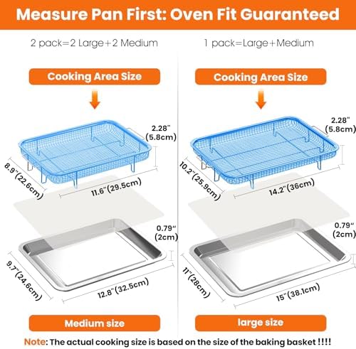 304 Stainless Steel Air Fryer Basket for Oven 2 Pack Crisper Tray Mesh