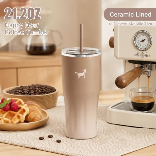 CHEERFUL GOAT Ceramic Travel Tumbler Ceramic Coffee Mug with 2 Lids