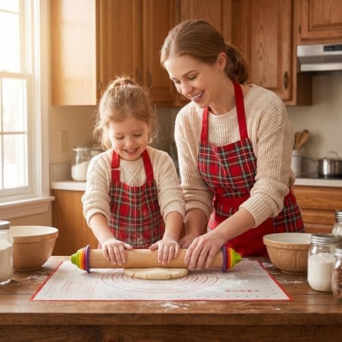 Adjustable Rolling Pin with Thickness Rings & Silicone Baking Mat