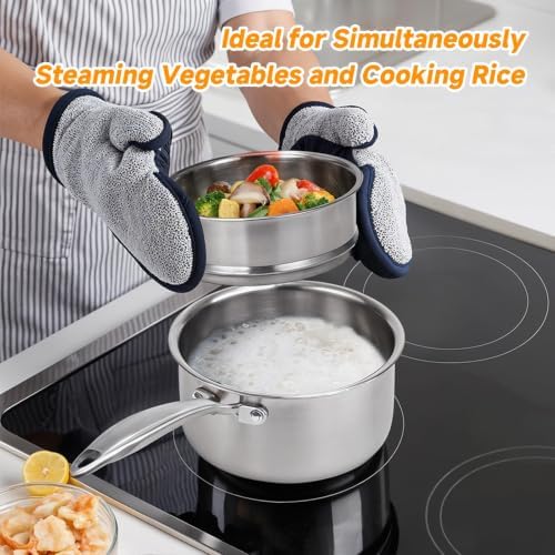 Ohtomber 1.5 Qt Tri-Ply Stainless Steel Saucepan with Steamer Basket &