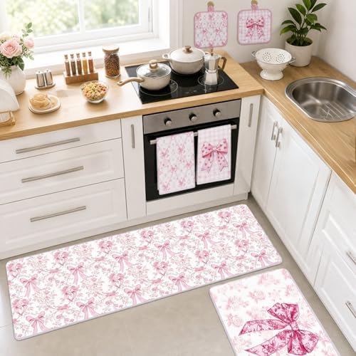 Pink Bows Kitchen Decor Set, 10 Pcs Coquettte Bow Home Accessories