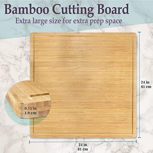BambooMN Bamboo Burner Cover Cutting Board, 24" x 24" x 0.75"