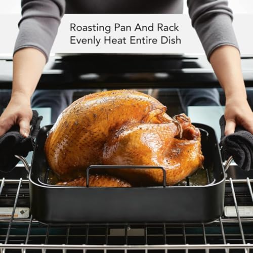 KitchenAid Hard Anodized Roaster, Roasting Pan with Rack, Matte Black