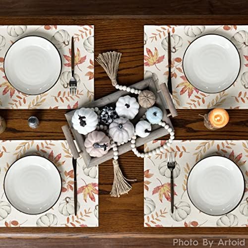 Artoid Mode Maple Leaf Pumpkins Fall Placemats Set of 4-12 x 18 Inch