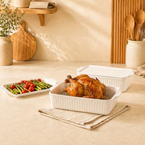 5x7 inch Casserole Dish with Lid & Grill Rack Bakeware Set of 2