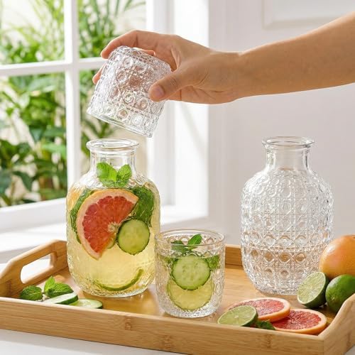 Coloch 2 Sets Vintage Bedside Water Carafe Set With Tumbler, 4 Pcs