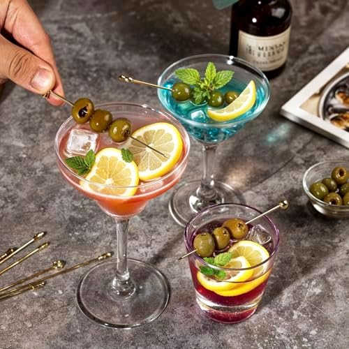 Metal Martini Cocktail Picks Gold, Skewers for Olive 4.2 in to