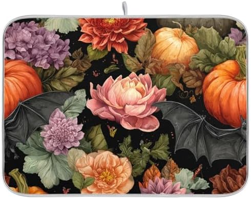 OTVEE Halloween Black Art Dish Drying Mat for Kitchen Counter