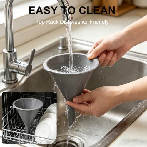 Kitchen Funnel Set of 3 with Cleaning Brush, Small to Large Sizes
