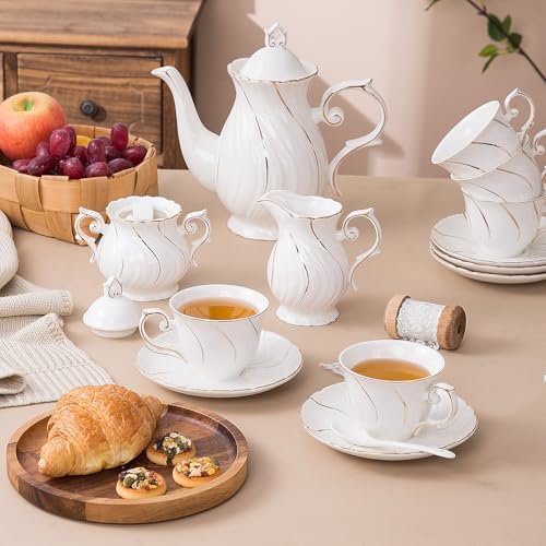 Agyiuns Tea Set 21Pcs ceramic 6 tea cups and saucers, sugar and