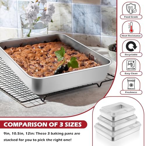 Leonyo Baking Pan with Lid Set of 4, 121⁄3 x 93⁄4 x 2 Inch Rectangular