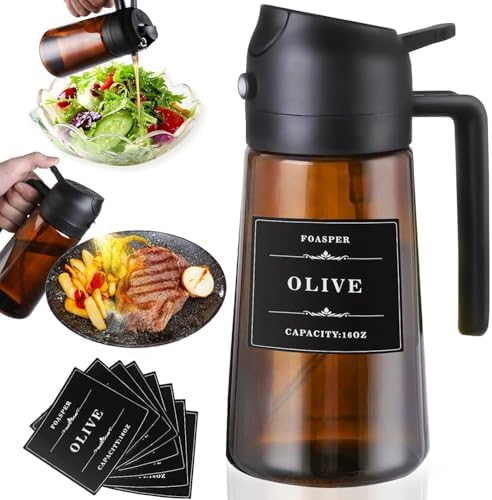 2-in-1 16oz Glass Oil Sprayer and Dispenser, Dark Brown