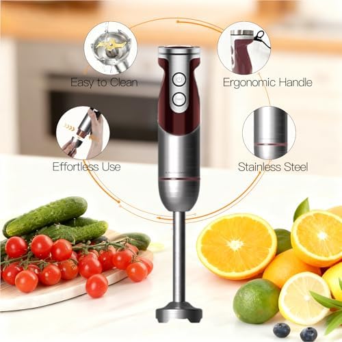 MEGAWISE 5-in-1 Immersion Hand Blender, 400W, Variable Speed, Red