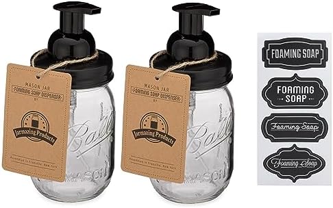 Jarmazing Products Mason Jar Foaming Soap Dispenser - Black - with