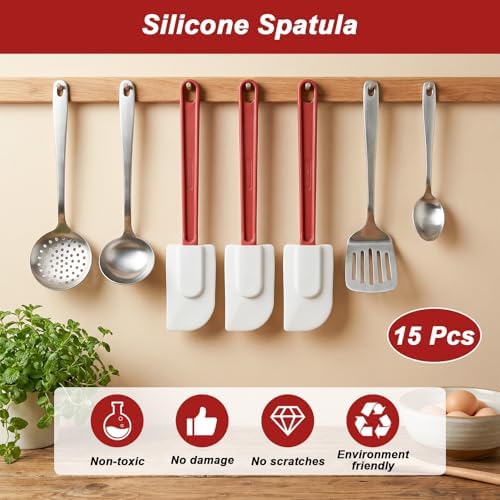 15 Pcs 10 Inch Rubber Spatulas Silicone Spatula Set, Commercial