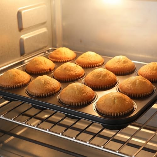 4 Pcs Muffin Pan for Baking, 12 Cup Nonstick Carbon Steel Cupcake Pan