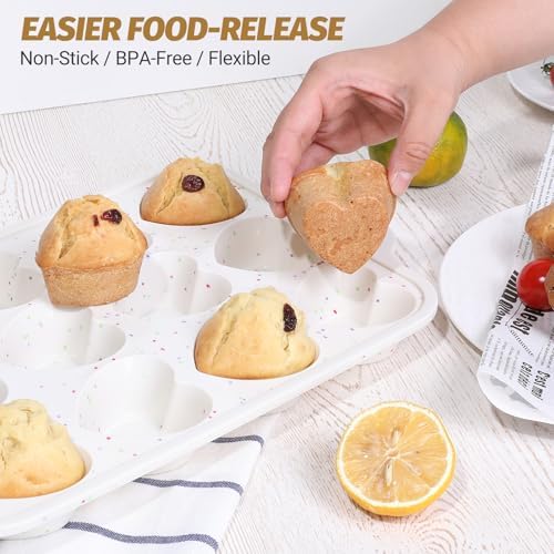 2 PCS Silicone Heart Shaped Cake Pans, Reusable Non-stick Baking Mini