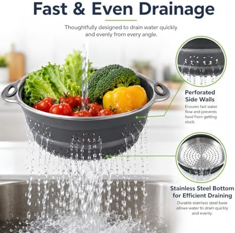 Mejoncb Collapsible Colander – Platinum Silicone Strainer with
