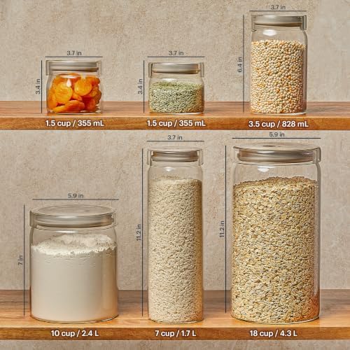 Pyrex 6-Pack Glass Canister Set - Lightweight Dry Food Storage