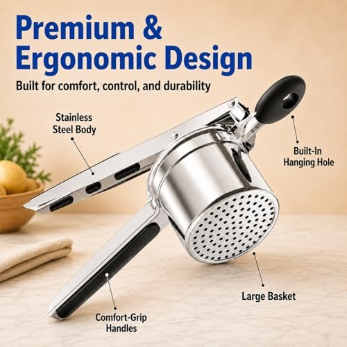 Stainless Steel Potato Ricer, Potato Press for Mashed Potatoes