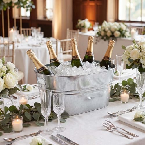 OBTANIM 3 Pack 4 Gallon Galvanized Ice Buckets Metal Champagne Drink