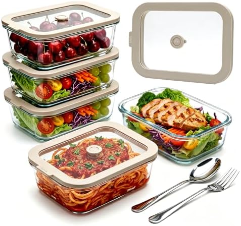 35 oz Glass Food Storage Containers with Glass Lids, 5 Pack