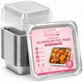 35 Pack 8x8 Aluminum Foil Pans with Lids - Silver Disposable Square