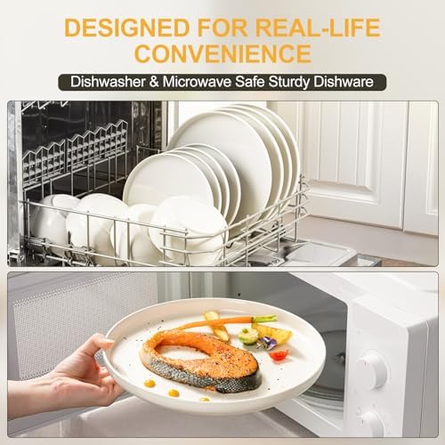 EWFEN Plates and Bowls Sets, 12 Pieces Ceramic Dinnerware Set for 4