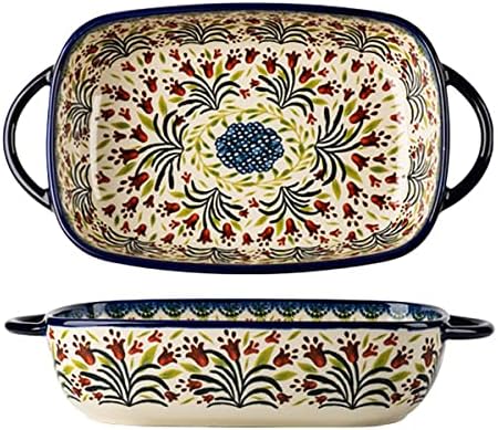 Vintage Style Tulip Flower Pattern Ceramic Bakeware Casserole Dish