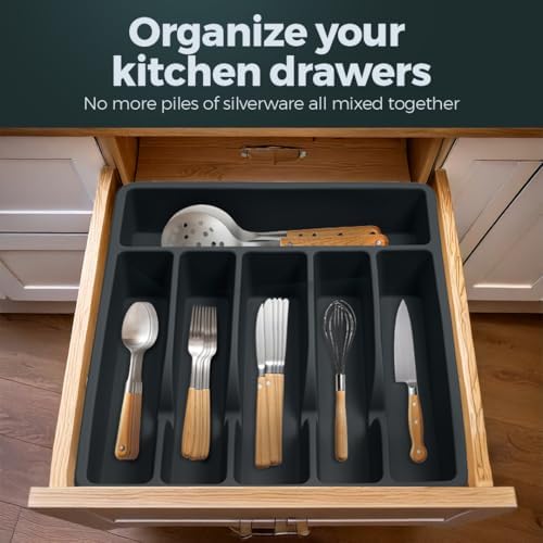 Pantrymade Silicone Silverware Drawer Organizer – Non-Slip Utensil