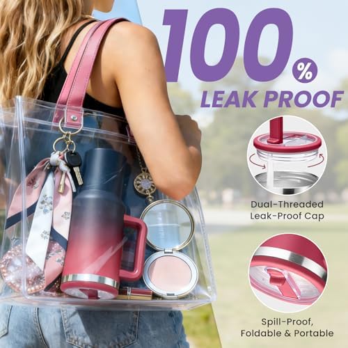 40 oz Insulated Tumbler with Flip Straw Lid - Handle, Leak-Proof