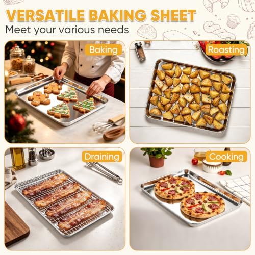TeamFar Stainless Steel Baking Sheet with Wire Rack Set, 16"x 12"x 1"