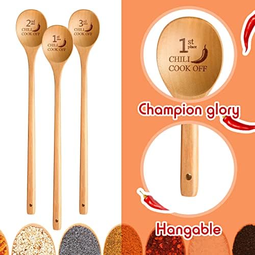Set of 3 Chili Cook Off Trophies Prizes, 1st, 2nd, 3rd, Wooden Spoons
