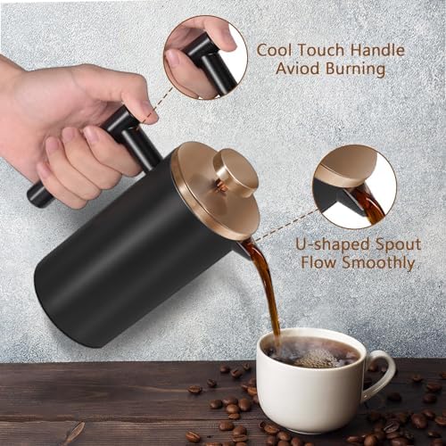 Black French Press Coffee Maker, 50 oz