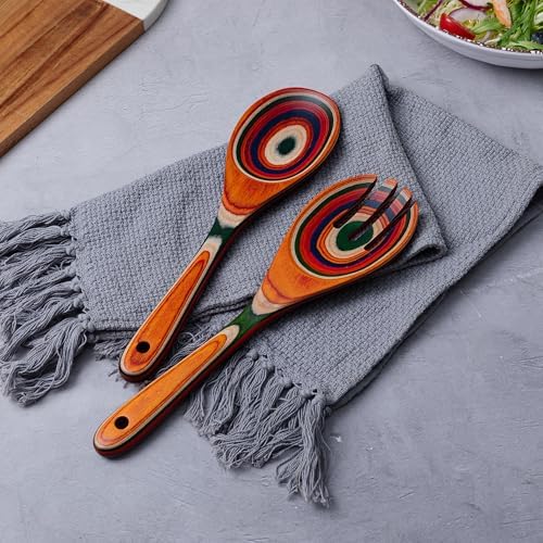 Pakkawood Salad Tongs,10.5 inch wooden Spoons, Serving utenstil