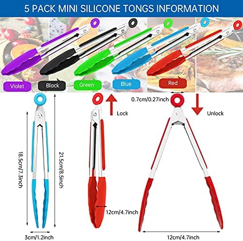 7 Inch Silicone Tongs Set, 5 Pieces