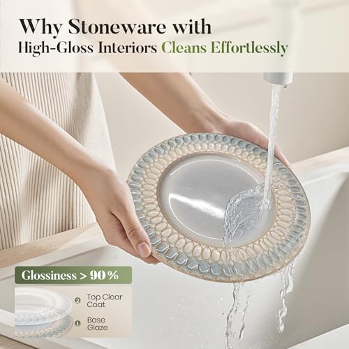 Kitchen Academy 32pcs Stoneware Plates and Bowls Set for 8, Blue
