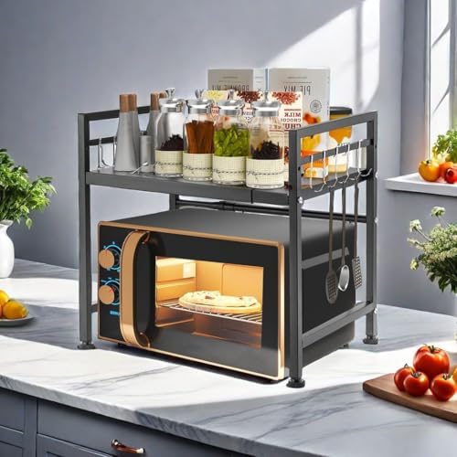Expandable Carbon Steel Microwave Oven Rack with 6 Hooks