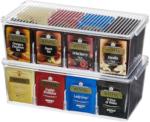 Lifewit 2 Pack 16 Compartment Tea Organizer, Stackable for Cabinet