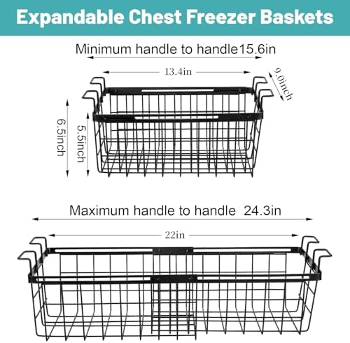 2 Pack Expandable Freezer Organizer Bins, Adjustable Wire Baskets for