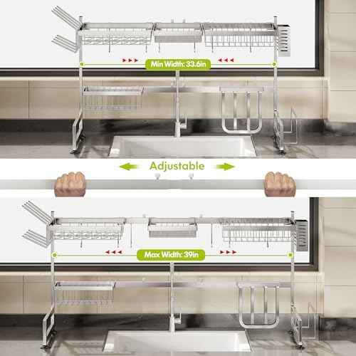 BOOSINY Over The Sink Dish Drying Rack with Cup and Utensil Holder