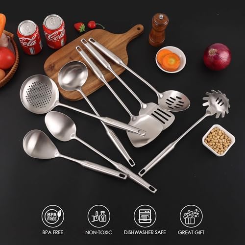 18/10 Stainless Steel Kitchen Utensils Set - 8 PCS All Metal Cooking