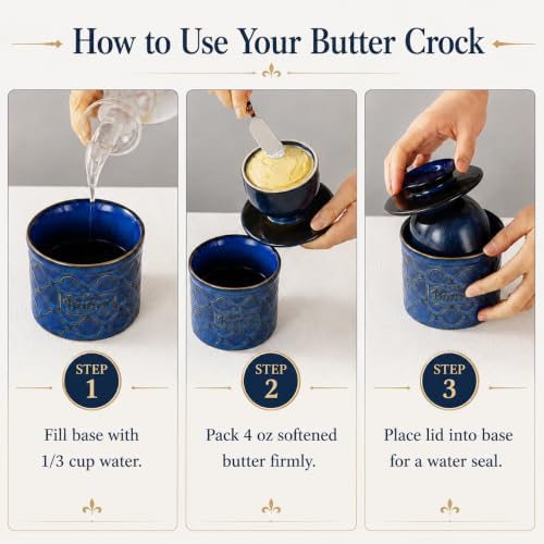 Butter Crock with Lid for Countertop, French Butter Dish Ceramic